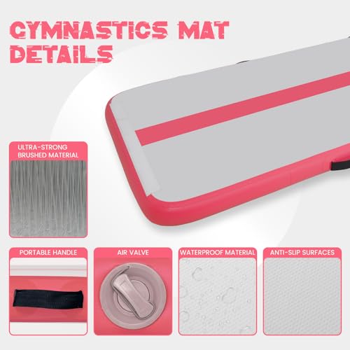 Tuxedo Sailor Pink 10ft x 3.3ft x 4in Inflatable Gymnastics Tumbling Mat with Electric Pump