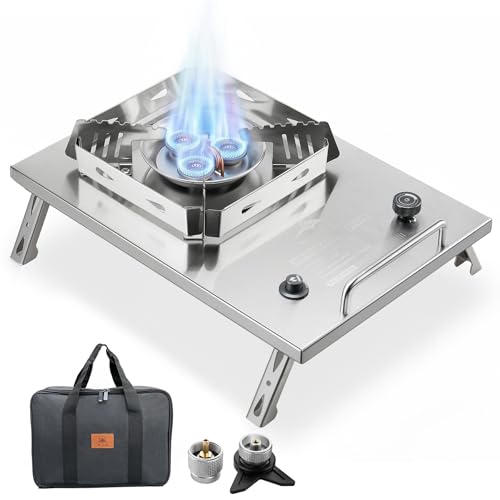 CAMPJOURNEY Large Silver Portable Foldable Camping Stove with Windproof Gas Burner