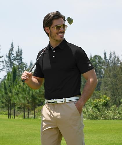 Men's Short Sleeve Golf Polo Shirt - Moisture-Wicking, Performance, Casual, Black, X-Large