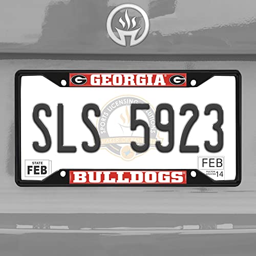 Metal License Plate Frame for Cars - Black Finish, Georgia Bulldogs Logo