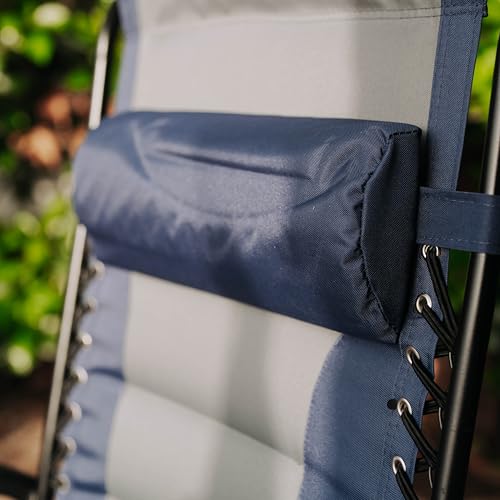 Cream/Navy Deluxe XL Padded Zero Gravity Recliner Chair with Side Tray - Outdoor Lounger