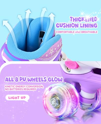 Rainbow Tie-Dye Adjustable Kids Roller Skates - Pink & Purple, Light-Up Wheels, Medium - Big Kid