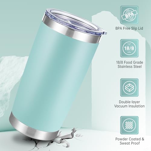 Turquoise 20 oz Stainless Steel Tumblers Bulk Set with Lids - 12 Pack