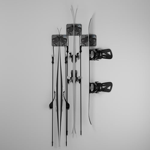 Gravity Grabber 3-Pack Wall Ski & Snowboard Storage Rack - Damage-Free Black