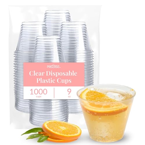 Prestee 1000 Pack Clear Disposable Plastic Shot & Wine Glasses 9 oz for Parties