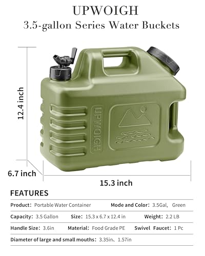 3.5 Gallon Water Jug with Spigot - Portable Outdoor Water Storage Container