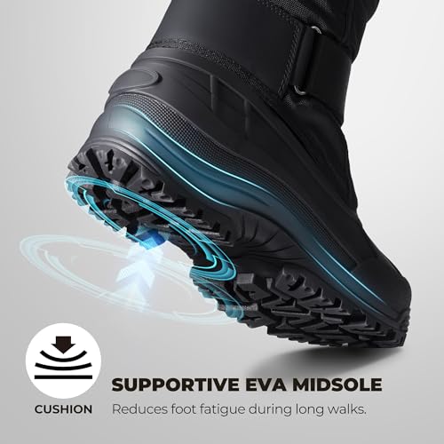 NORTIV 8 Men's Waterproof Winter Snow Boots Insulated - Black 10