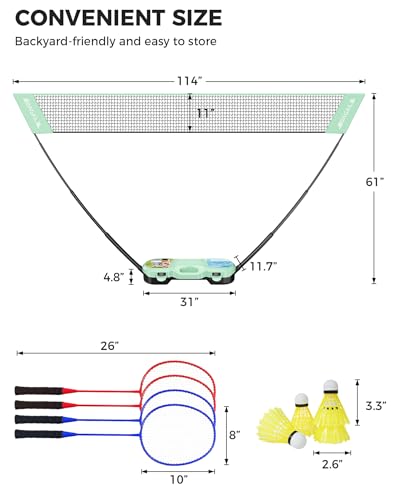 Portable Badminton Net Set with Rackets and Carry Case for Outdoor & Indoor Games