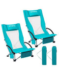 Ergobreeze H Cyan 2pcs - Oversized Portable Beach Folding Chairs with Neck Support