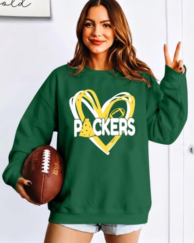 Football Oversized Sweatshirt Women Game Day Team Fans Pullover Green Bay Large