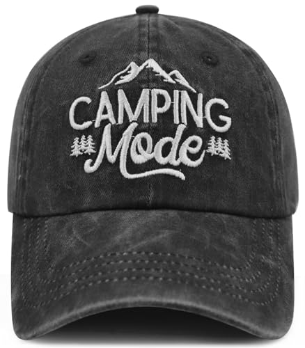 Embroidered Camping Baseball Hat for Men and Women - One Size Black