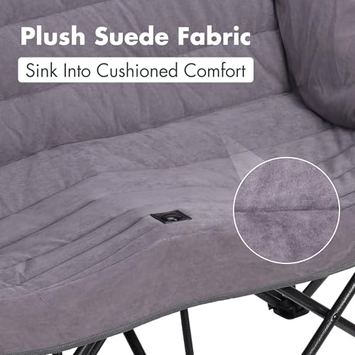 Villey Oversized Double Camping Chair Grey Heavy-Duty Folding Loveseat
