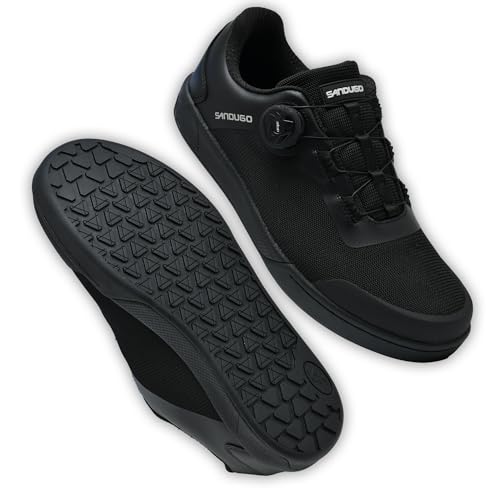 SANDUGO MTB Mountain Bike Shoes for XC/Enduro/DH - Black Flat Pedal & Clipless, Size 10