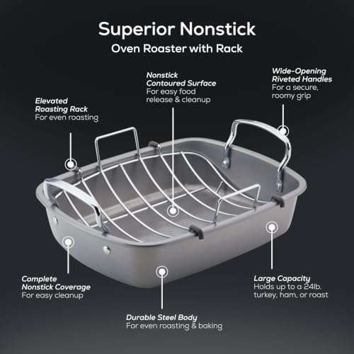 17-Inch x 13-Inch Nonstick Roasting Pan with U-Rack - Heavy Duty Oven Bakeware
