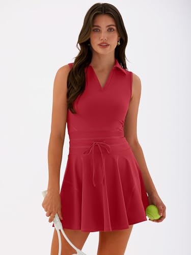 Caracilia 2-Piece Tennis Dress Set for Women - Medium Red Athletic Outfit