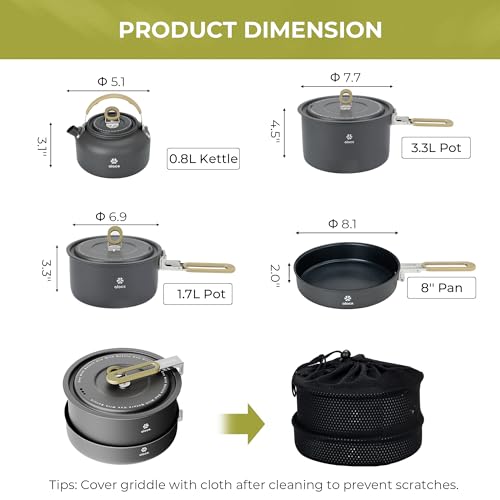 ALOCS Signature Series Camping Cookware Set with Foldable Handles – 4-Piece Non-Stick Mess Kit