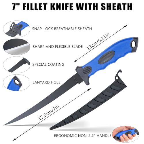 11-Piece Fishing Tool Kit with Pliers Fillet Knife Fish Gripper Gloves