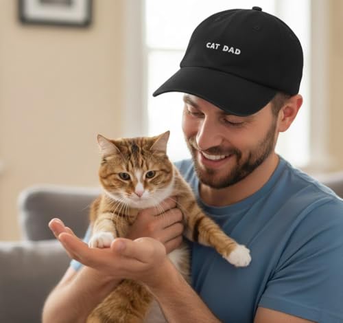 Large Cat Dad & Mom Sun Hat for Proud Cat Parents - Vintage Black Cap