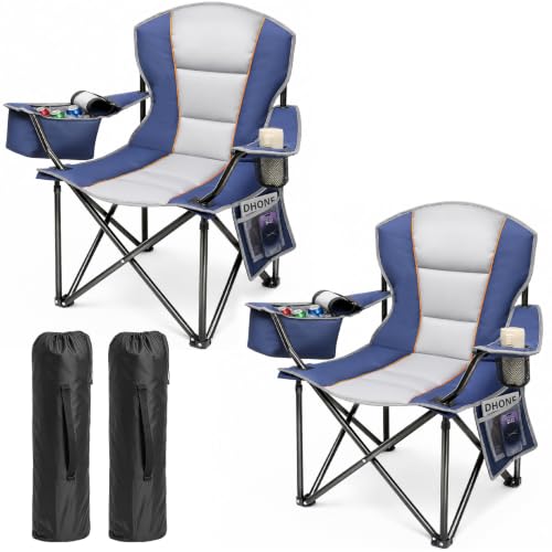 ZENPETIO Oversized Camping Chair 500LBS Support Blue Gray 2-Pack Portable Folding Lawn Chairs