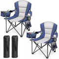 ZENPETIO Oversized Camping Chair 500LBS Support Blue Gray 2-Pack Portable Folding Lawn Chairs