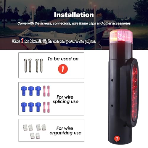 Boat Trailer Guide-On Post Light Set Black Waterproof 24LED Turn Signal Brake Lights