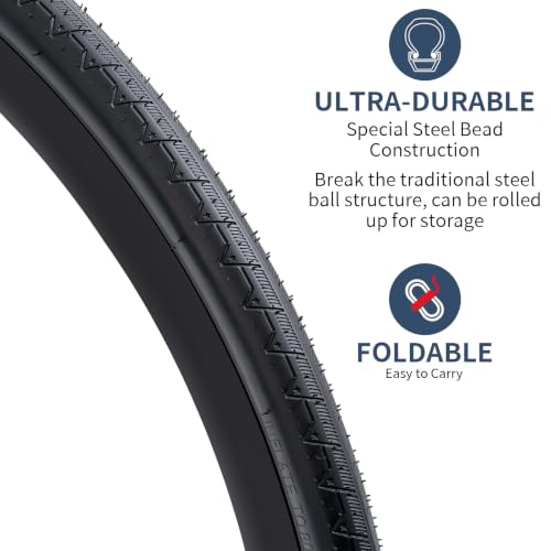 Black 700x25C Road Bike Tires with Tubes & Rim Strips - 2 Pack