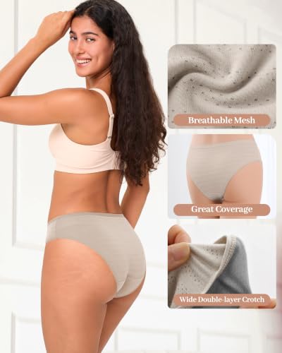 Breathable Mesh Women's Underwear - Soft Lightweight Briefs, 5-Pack, Medium, Multicolor