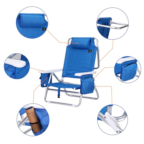 Nice C 1 Pack Blue Reclining Beach Chair with Umbrella & Cooler - Portable Outdoor Seating
