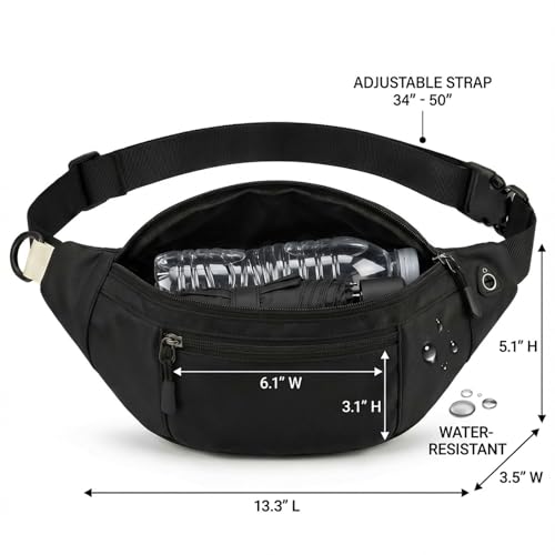 Pinklue 30 Pack Bulk Black Crossbody Fanny Packs with Adjustable Waist Strap