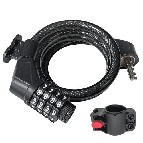 NDakter 6ft Black Bike Cable Lock with 4-Digit Resettable Combination, Braided Steel