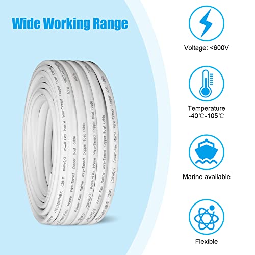 Marine Grade 10 Gauge Triplex Boat Cable 50FT Tinned Copper Wire - Waterproof & Corrosion Resistant