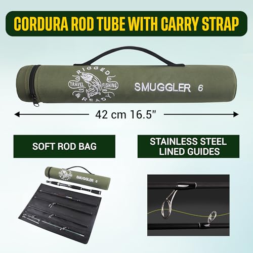 Rigged & Ready Smuggler 6 Travel Fishing Rod & Reel Combo 2 Tips, Compact Case