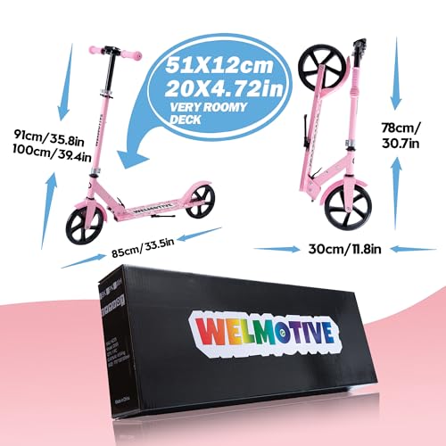 Welmotive Pink Kids & Teens Foldable Kick Scooter with Adjustable Handlebars