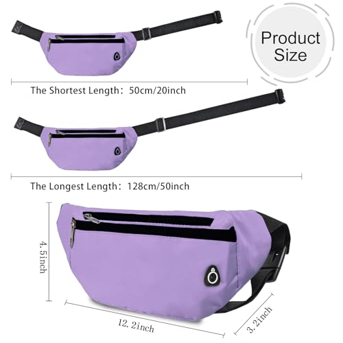 Water-Resistant Fanny Pack for Men & Women - 3 Zipper Pockets, Crossbody/Waist Bag (1 pack, Light Purple)