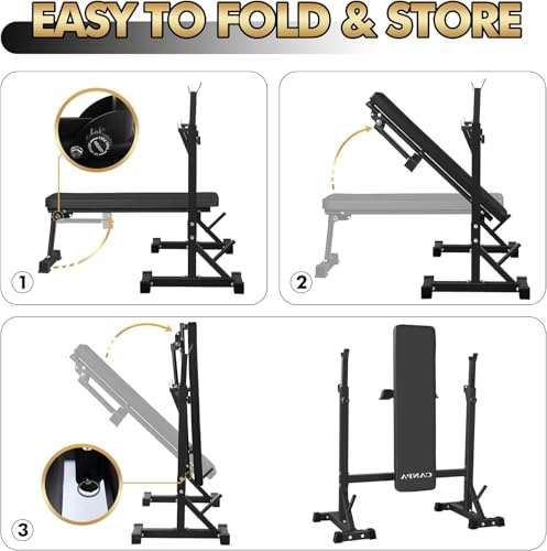 CANPA Black Olympic Weight Bench with Squat Rack - Adjustable Home Gym Equipment