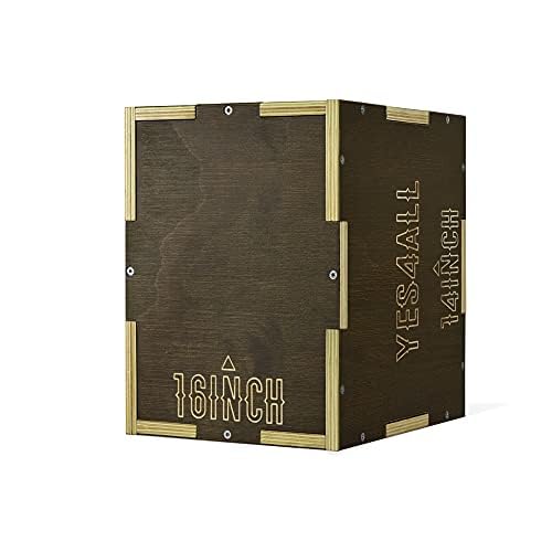 Yes4All 3-in-1 Wooden Plyo Box for Home Gym - Moss Brown, 16x14x12 Inches