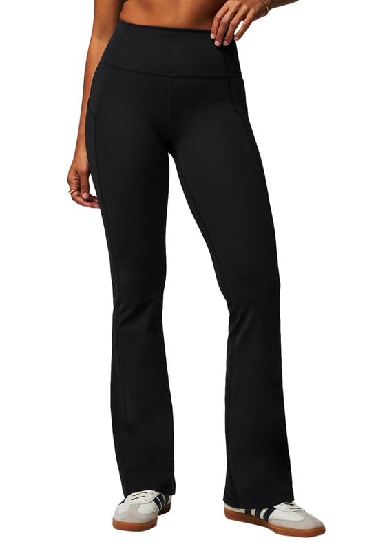 Fabletics Women's Oasis Pureluxe High-Waisted Kick Flare Leggings - Light Compression, Soft - XX-Large Black