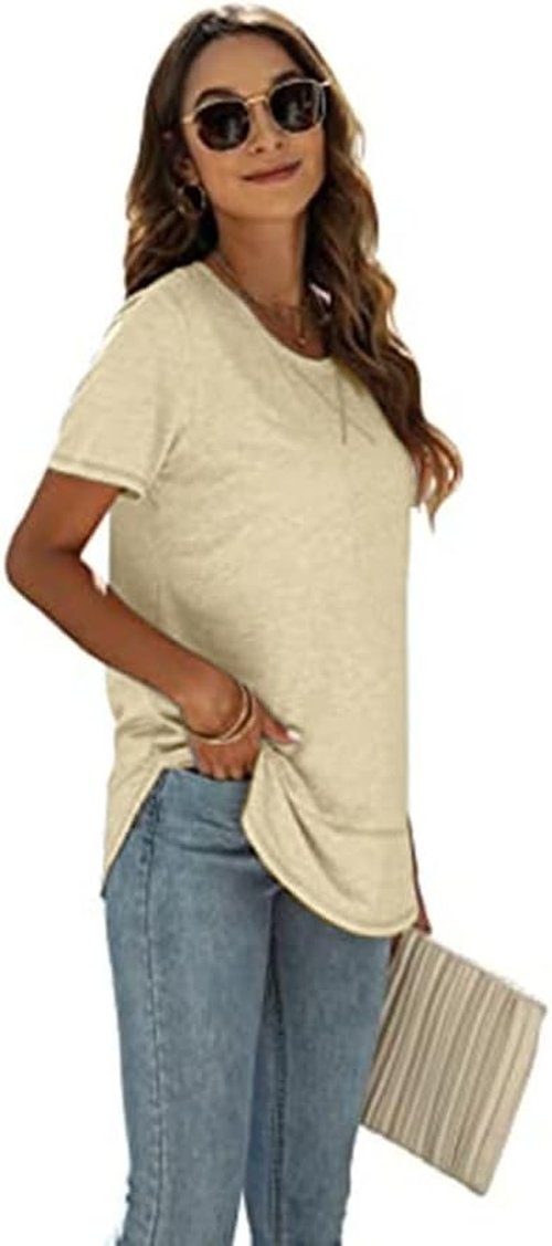 Beimuc Summer Tops for Women - Short Sleeve Crewneck Tunic Shirts with Side Split | Loose Fit