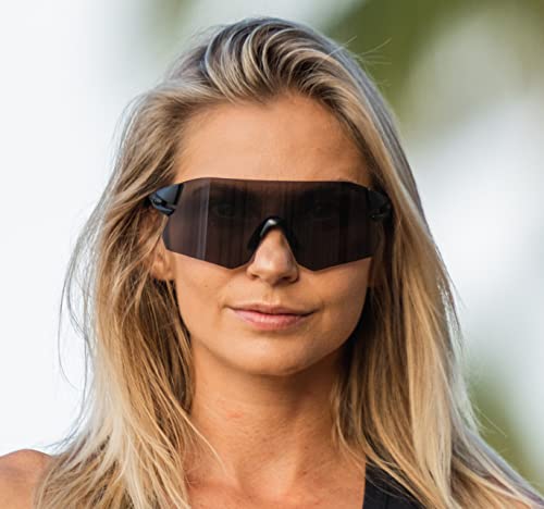 Rimless Cycling and Baseball Sunglasses - Lightweight, Shatterproof Lenses - Blackout Variation