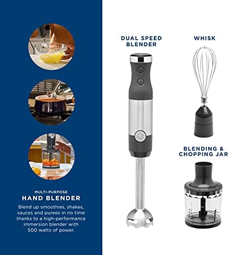 Immersion Blender with Accessories - Handheld 2-Speed Stick Blender for Smoothies & Baby Food - Includes Whisk & Blending Jar - 500W