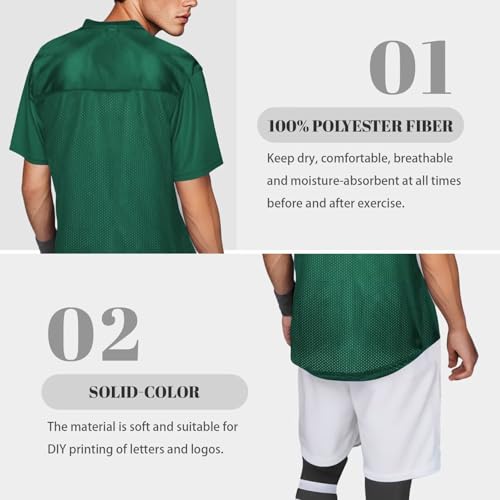 Unisex Green Medium Mesh Football Jersey Retro Active Dry-Fit Sports Tee
