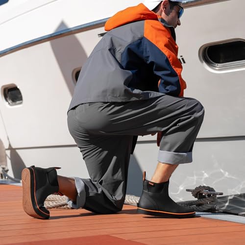 TIDEWE Waterproof Deck Boots for Men - Black & Orange, Fishing & Outdoor