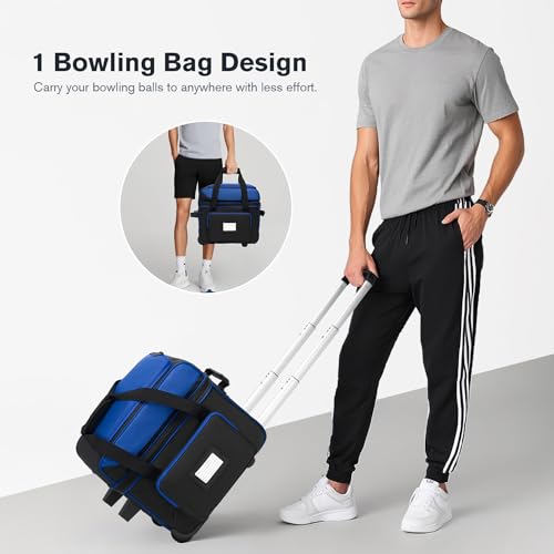 Blue Single Roller Bowling Bag with Wheels & Separate Shoe Compartment