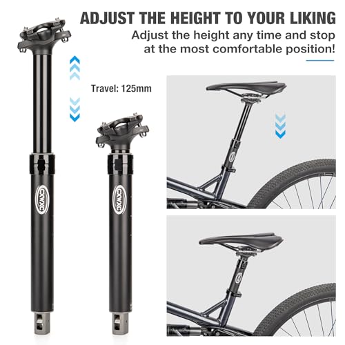 Bike Dropper Seat Post 27.2mm 125mm Travel - Adjustable Mountain & Gravel Bike Post - 30.9mm Variation