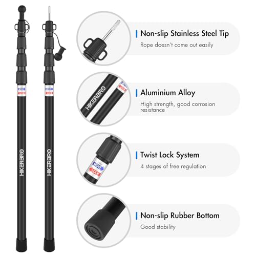 HIKERBRO 4 Pack Adjustable Aluminum Tarp Poles - Telescoping Camping Tent Poles, 2.67ft-7.67ft