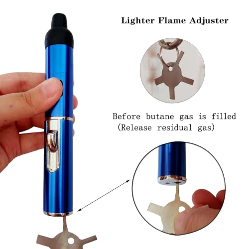 Refillable Long Torch Lighter with Windproof Jet Flame - Adjustable Gas, 2 Pack Blue