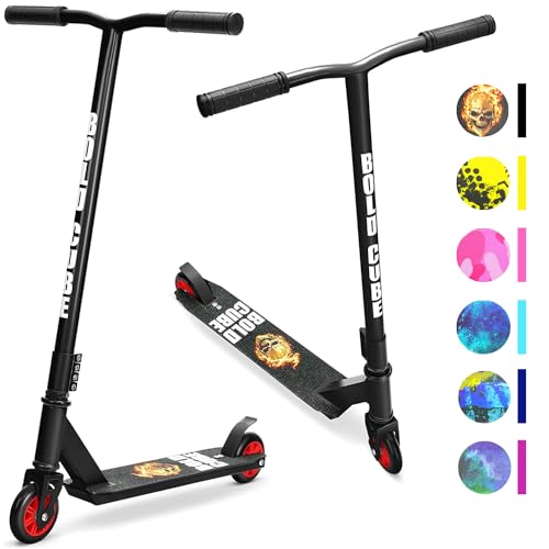 BOLDCUBE Black Kids Stunt Scooter 8-12 Years Freestyle 360° Aluminum Deck