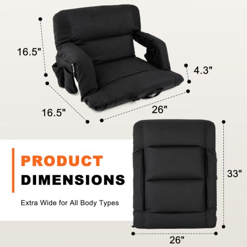 26-Inch Extra Wide Stadium Seat with Back Support & Reclining Positions