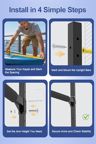 FitiRoker Heavy-Duty Kayak Wall Rack 200 lb Capacity, 3 Tier, Adjustable Support Arms