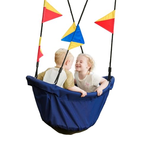 JUNGLE WELL Royal Blue 53'' Eco-Friendly RPET Boat-Shaped Swing for Kids Indoor & Outdoor